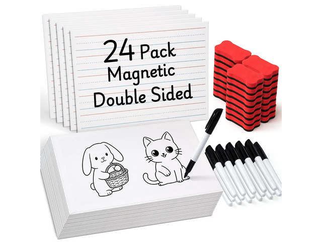 24 Pack Magnetic Dry Erase Lap Boards, Lined and Blank, 9 x 12 in 24 pack double sided 9 x 12 boards pair a lined side with a blank side for...
