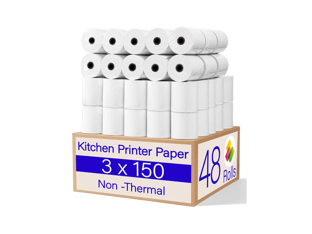 (48 Rolls) 1Ply Bond Receipt Paper Rolls 3 x 150 White Paper for Kitchen Impact Printers TMU200 SRP275 Star SP700 Suitable For Printing Kitchen...