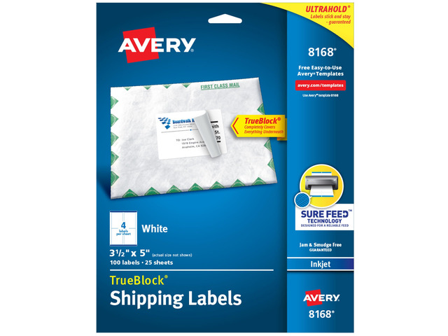 Shipping Address Labels, Inkjet Printers, 100 Labels,3-1/2 x 5, Permanent Adhesive,White, 5 Packs (8168)