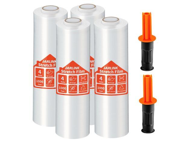 4 Pack Stretch Film, 15' x 1000' Shrink Wrap for Pallet Wrap Industrial Strength Stretch up to 650% Stretch with Handles, Self Adhering Packaging...