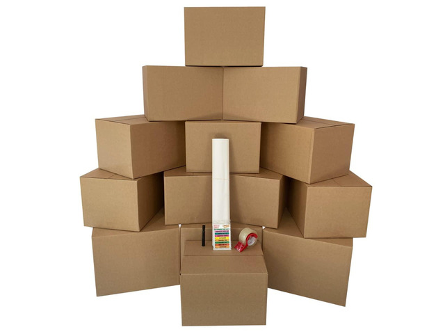 Bigger Boxes Smart Moving Kit #1, 1 to 2 Bedroom Medium & Large Boxes, 60 Moving Labels, Packing Paper & Packing Tape, Apartment Moving Kit