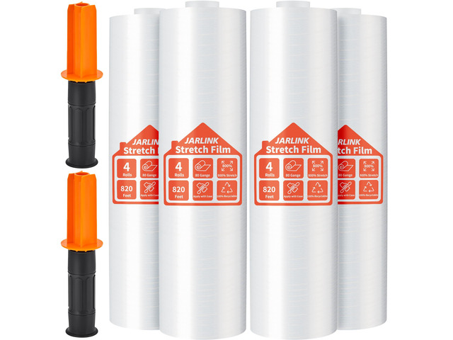 Stretch Film, 15' x 820' Shrink Wrap for Pallet Wrap, 80 Gauge Industrial Strength Stretch Wrap up to 800% Stretch with Handles, Moving Wrapping...