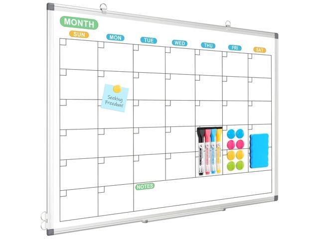 Dry Erase Calendar Whiteboard for Wall, 36' x 24' Silver Frame Double-Sided Magnetic, Monthly White Board Calendar, Aluminum Frame, Hang Wall...
