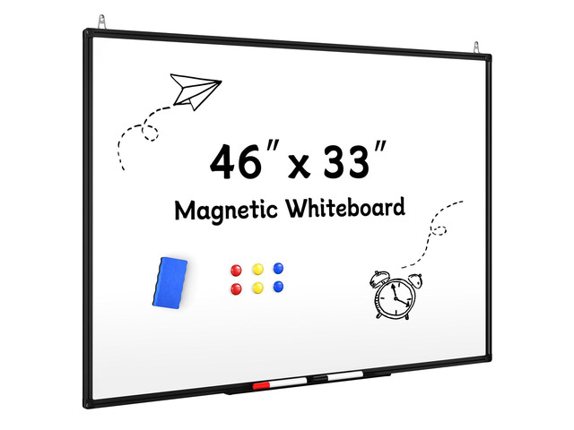 Magnetic Dry Erase Whiteboard - 46 x 33 Inch White Board - 4 x 3 Large Wall-Mounted Board with Black Aluminum Frame, 1 Magnetic Eraser, 2 Pen,...