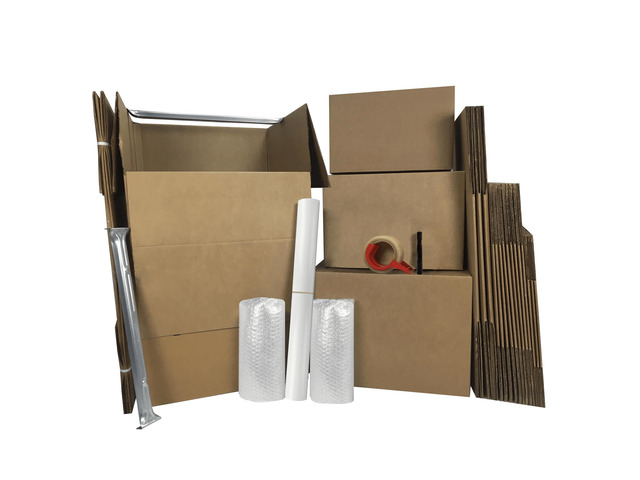 Wardrobe Moving Boxes Kit, Small, Medium, Large & Shorty Packing Paper, Tape & Dispenser, Bubble Roll, 1 Marker, Apartment Moving Kit