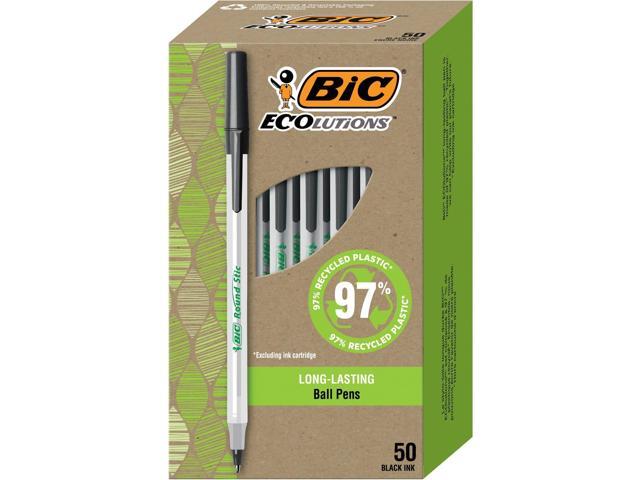 Round Stic Ballpoint Pens, Medium Point 1.0mm, Black Ink 97% Recycled Plastic 50-Count, Pack of 9