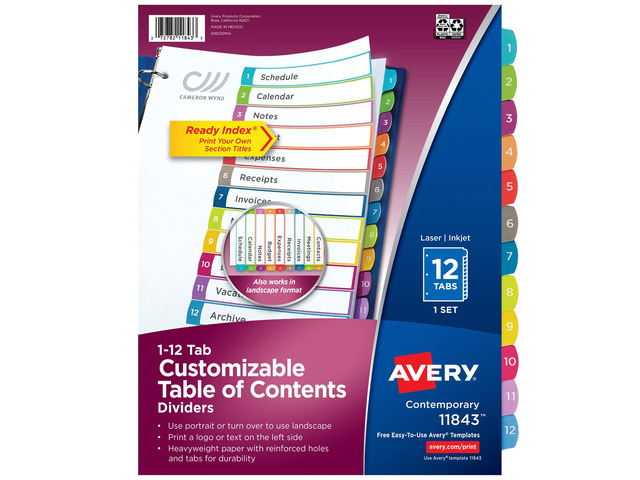 Dividers for 3 Ring Binders, 12 Tabs per Set, Customizable Table of Contents, Multicolor Arched Tabs, Great for Organizing Reports, Projects, and...