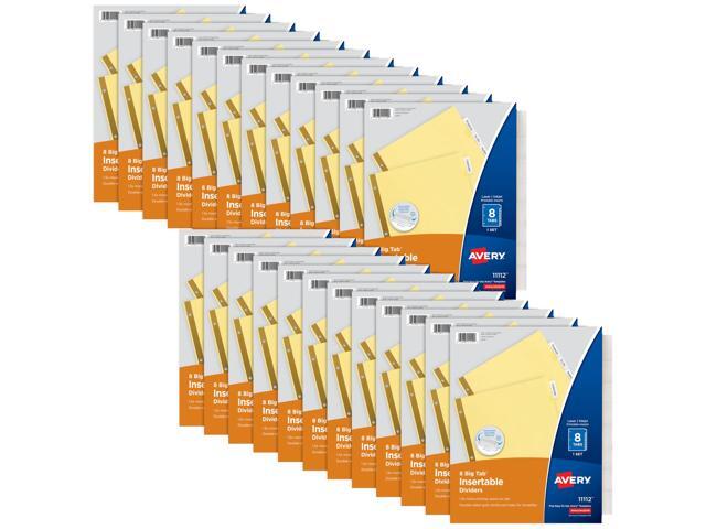 Big Tab Insertable Dividers for 3 Ring Binders, 8-Tab Set, Buff Paper, Clear Tabs, 48 Sets of 11112 (11115)