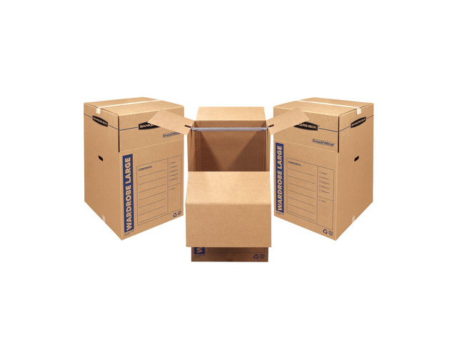 3-Pack Tall Wardrobe Moving Boxes, 24' x 24' x 40' Move hanging clothes from closet to truck with wardrobe boxes that reduce folding, wrinkles,...