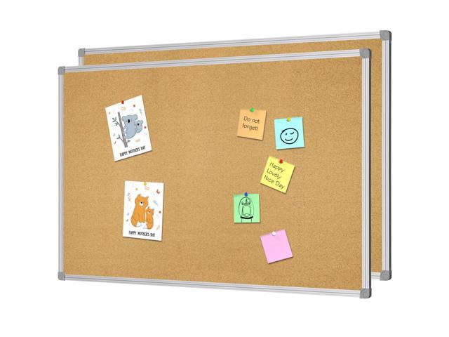 Cork Board 36' x 24' Bulletin Board, 2 Pack Corkboard 3 x 2 Feet Double Sided Wall-Mounted Silver Aluminum Message Presentation Notice Board