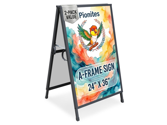 Heavy Duty Slide-in Folding A Frame Sign Sidewalk Sign 24x 36 Inch Steel Metal Double-Side Pavement sign Corrugated Plastic Poster (2, Black,...