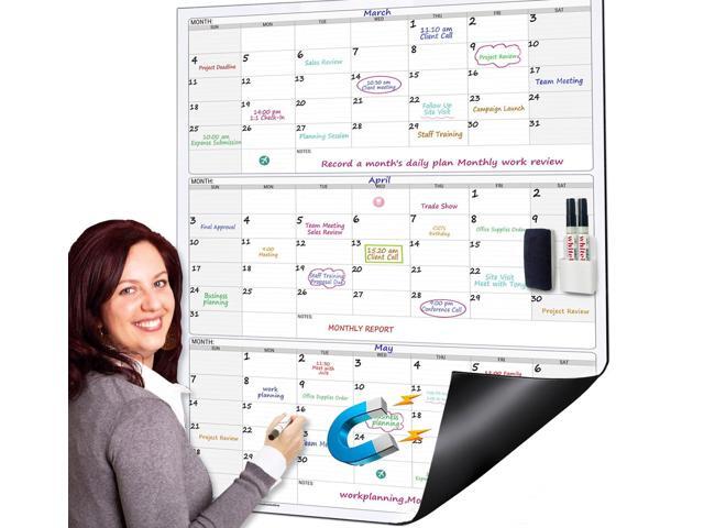 Extra Large Magnetic Dry Erase 3 Month Calendar for Wall, 46' x 63' Jumbo 90 Day Quarterly Whiteboard Calendar, Dual-Sided Magnetic Undated Planner...