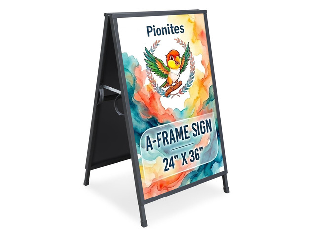 Heavy Duty Slide-in Folding A Frame Sign Sidewalk Sign 24x 36 Inch Steel Metal Double-Side Pavement sign Corrugated Plastic Poster (1, Black,...