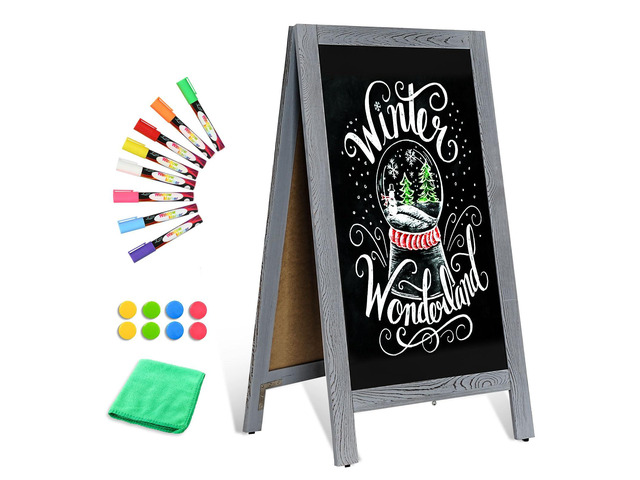 Double-Sided Magnetic 40' x 20' Gray Chalk Board Sign Board Wooden A-Frame Sign, Sandwich Board Signs Outdoor, Chalkboard Easel, Menu Board for...