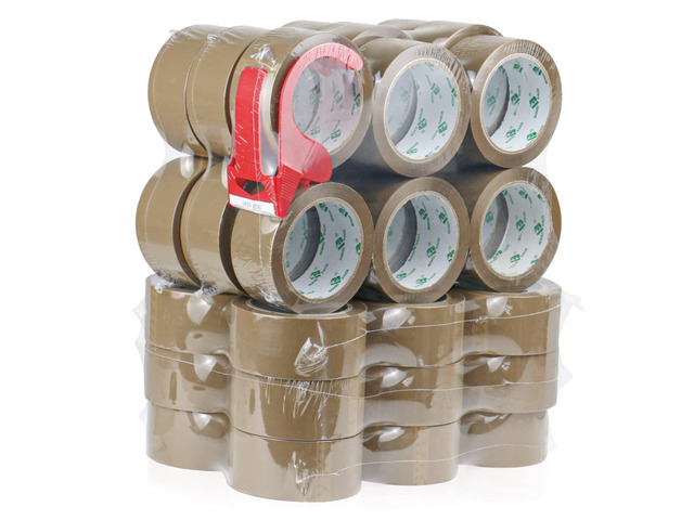 36Rolls Brown Packing Tape with Dispenser, Box Packing Tape Rolls for Packaging, Shipping and Moving, 2.4Mil 1.88 Inch x 60 Yard