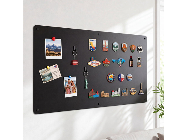 Large Magnetic Board for Wall: Non-Magnetic Fridge Solution Matte Black Metal Travel Souvenir Magnet Display Board - 39.4' x 19.7' Screw-Mounted...