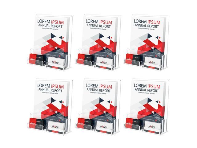 6-Pack Acrylic Brochure Holder 8.5*11 inches, Clear Brochure Display Stand with Acrylic Business Card Holder, Plastic Flyer Display Stand for...