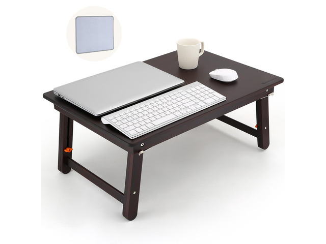 Foldable Laptop Desk, 25.6 Inch Bed Tray Table, Black Walnut With Mouse Pad, Adjustable Floor Table for Writing Eating Gaming, Lap Table for Adults