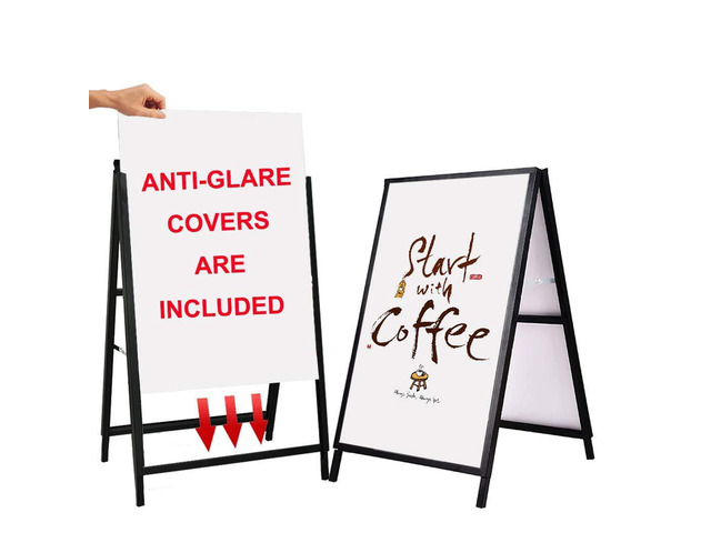 A Frame Sidewalk Sign 24x36 inches Sandwich Board Signs Outdoor Heavy Duty Double-Sided,including 2 Anti-Glare Covers & Corrugated Boards for...