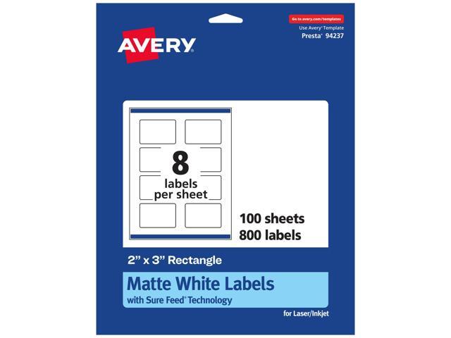 Matte White Rectangle Labels, Sure Feed Technology, 2' x 3', 800 Matte White Printable Labels