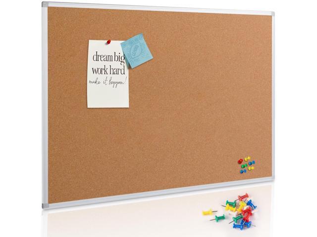 Large Cork Board Bulletin Board 48 x 36, Silver Aluminium Framed 4x3 Corkboard, Office Board for Wall Cork, Wall Mounted Notice Pin Board with 15.
