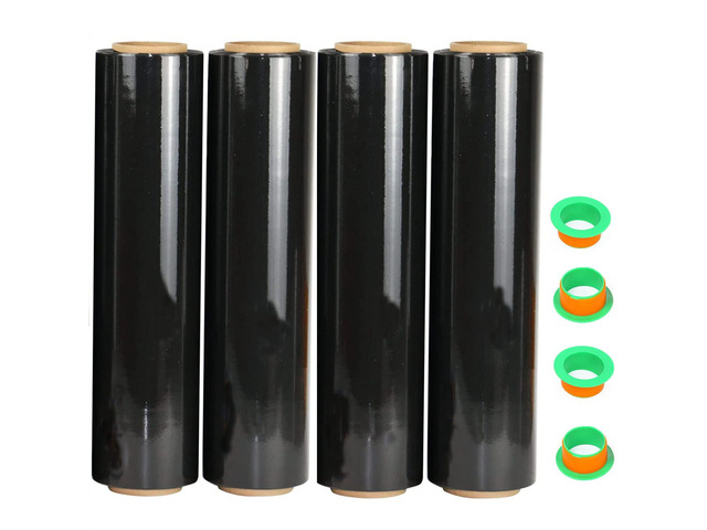 4 Pack Black Stretch Wrap 18' x 1000 Feet 80 Gauge Industrial Strength with Plastic Handle, Plastic Pallet Supplies Durable Self-Adhering for...