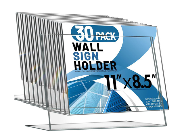Acrylic Sign Holder 8.5x11, Plastic Sign Holder Standing Bulk 30Pcs L-shape Acrylic Stand Sign Holders Horizontal,Clear Menu Holder,Unbreakable...