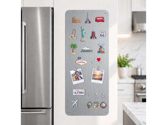 Travel Magnetic Display Board: Non-Magnetic Fridge Wall Solution 27.6' x 11.8' Brushed Silver Metal Panel for Souvenir Magnets & Photos - Modern...