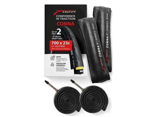 Set 700x23c Tires Road Bike with 2X Bicycle Inner Tubes 700c - Racing 23-622 1mm Puncture Proof Bike Tires & 60mm Presta Tube - 700c Bike Tire for.