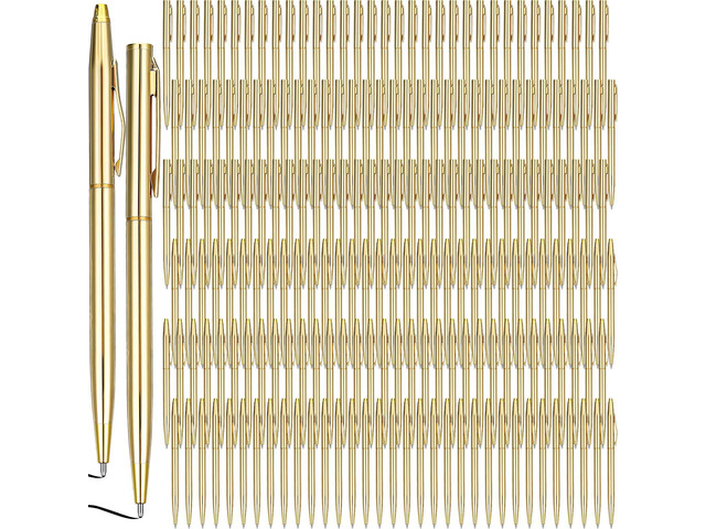 200 Pack Gold Pens Bulk Gold Metal Slim Ballpoint Pens Retractable Black Ink 1.0 mm Ballpoint for Wedding Business Office Writing Supplies