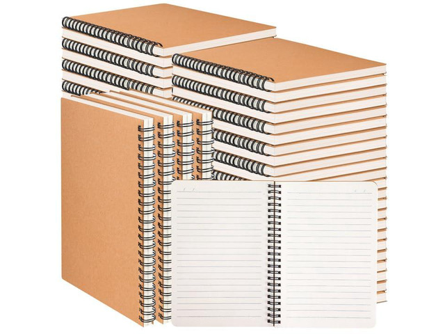60 Packs A5 Spiral Lined Notebooks, Kraft Paper Cover, 8.0'×5.6', 60 Sheets/120 Pages, Ruled Notebooks Bulk, Hardcover Journal Notepad Travel...