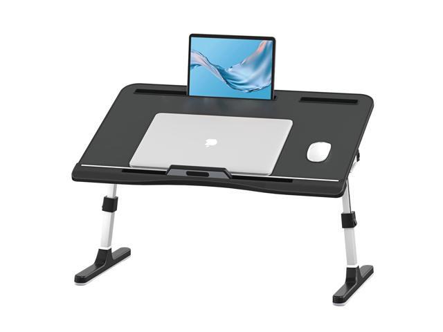 Laptop Bed Tray Desk with Adjustable Height & Angle, No Drawer, Black Foldable PVC Leather Desktop Laptop Lap Desk for Bed/Sofa/Couch/Floor