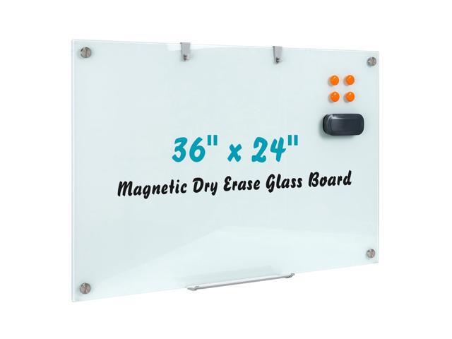 Glass Dry Erase Board, 36 x 24 Inches Magnetic Glass Whiteboard Wall Mount, 3' x 2' Frameless Glass Board for Office, Home, School