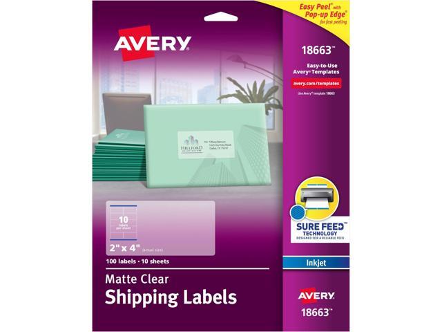 Shipping Labels, 2' x 4', Matte Clear Printable With Sure Feed 100 Labels, Pack of 5