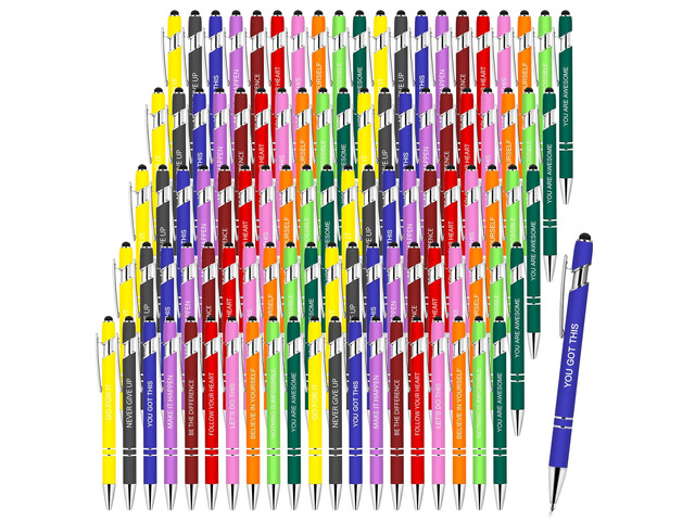 100 PCS Inspirational Pens Bulk with Stylus Tip Gifts Black Ink Motivational Ballpoint Ink Pen Gifts for Women Teacher Students Coworkers Office...