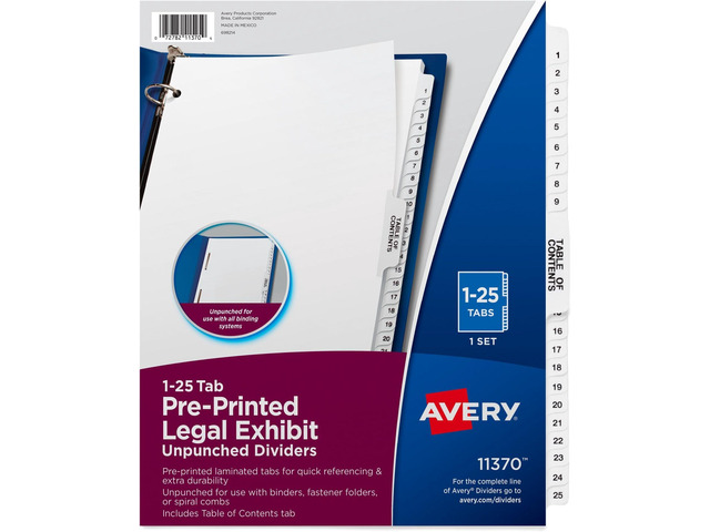 Premium Collated Legal Exhibit Binder Dividers with Tabs,1-25 and Table of Contents,8.5 x 11 Inches,Binder Divider with Tabs, Style (11370),(Pack...