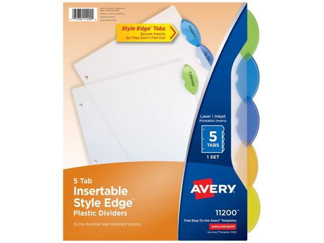Insertable Style Edge Plastic Dividers for 3 Ring Binders, 5-Tab Sets, Multicolor, 24 Sets, 120 Divider Tabs (11200)