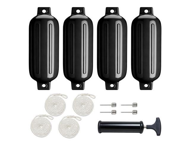 4 Pack 4.5'/6.5' Boat Fenders, Ribbed Twin Eyes Inflatable Marine Bumpers for Docking with 4 Ropes, 4 Needles and 1 Pump, Pontoon Boat Fenders for...