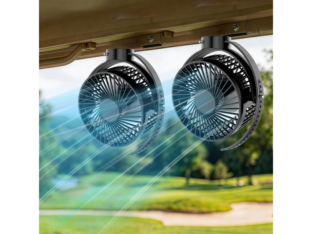 Magnetic Golf Cart Fan with Heavy-Duty Strap, 12000mAH Battery Operated Portable Fan with 3 Speeds, LED, Timer, Magnet, Suitable for EZGO Club Car...