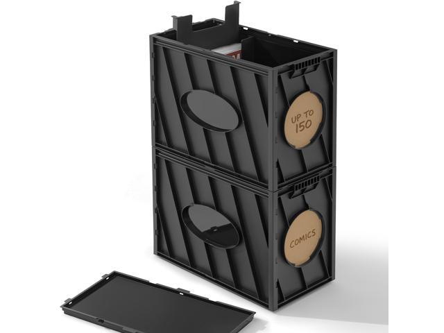 Comic Book Storage Box, Holds Up to 150 Comics (Matte Black) 2PCS, Acid Free Plastic Book Bin with 2 Adjustable Dividers
