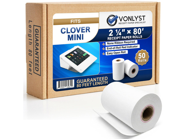 Thermal Receipt Paper Rolls for Clover Mini & Clover Mobile 2 1/4 x 80 BPA Free Credit Card Machine Paper Compatible with C200 C300 C301 C302...