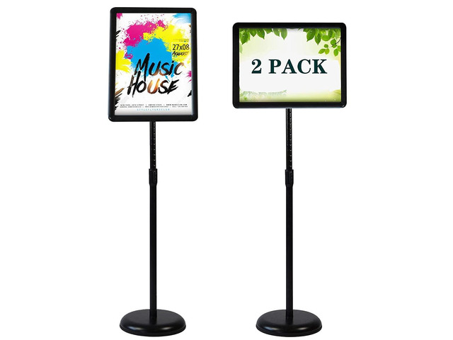 Sign Holder Pedestal Sign Stand 8.5x11 inches with Base for Floor Vertical & Horizontal View Displayed,Snap-Open Frame with Safety Corner Outdoor,2...