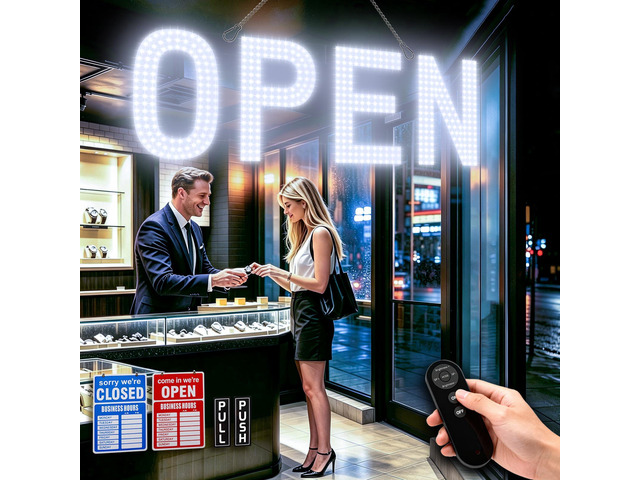 Open Signs for Business, 30'x10' Ultra Bright LED Open Sign, Remote Control Dimmable & 180° Foldable, Perfect for Cafe, Salon, Bar, Retail...