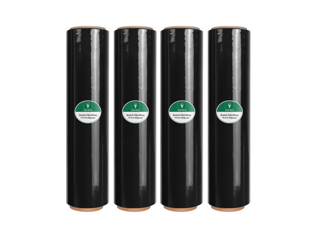 Black Stretch Wrap Film, Shrink Wrap 18in x 1500ft 4 Pack, Heavy Duty Privacy Pallet Wrap Black film, Self-Adhesive Cling, 80 Gauge Industrial...