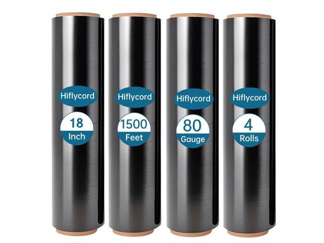 Black Plastic Shrink Wrap Roll 18 Inch 1500 Feet, Stretch Wrap 4 Pack 80 Gauge,800% Industrial Stretch, Black Stretch Film Self-Adhesive Cling,.
