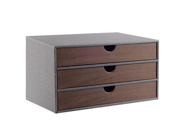 Cloth-effect Faux Leather Desk Organizer File Cabinet Executive Office Supplies Desktop Filing A4 Contract Document Stackable Storage Box with 3.