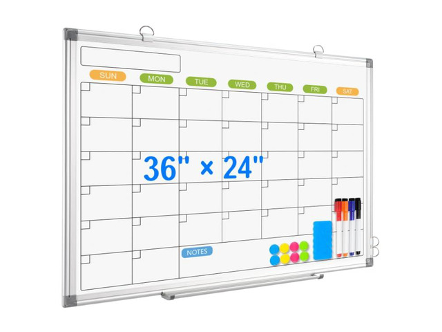White Board Calendar 36 x 24 Monthly Whiteboard Dry Erase Calendar Double-Sided Magnetic Calendar, Wall Planning Board with Marker Kits for Home,...