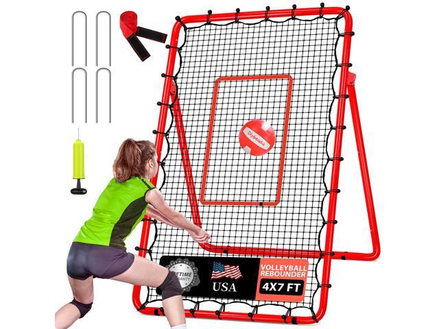 6-Angle Adjustable Volleyball Rebounder Net 7x4 ft with PU Volleyball and Stakes - Bounce Back Training Equipment for Practicing Volleying,.