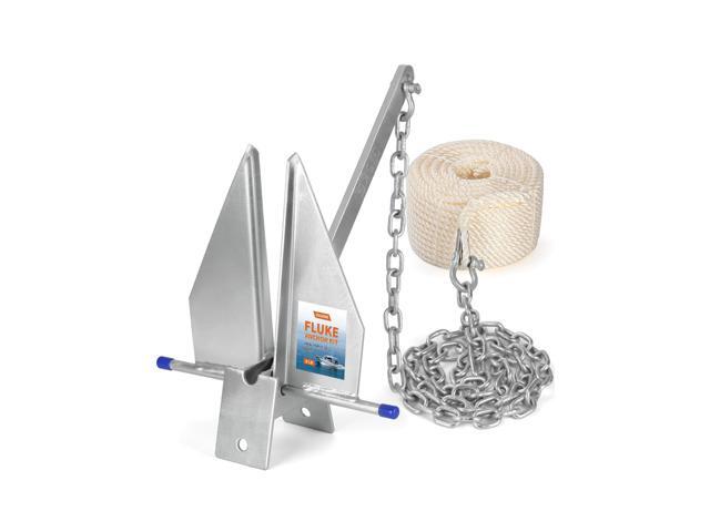8/10/13 LB Fluke Anchor Kit with 100 FT Nylon Rope, Chain and Shackles, Danforth Anchor for Pontoon, Dinghies, Fishing and Bass Boats 12-32 FT