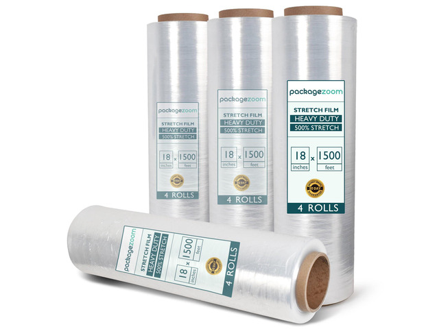 4 Rolls Clear Stretch Wrap Film 18 x 1500 feet Plastic Wrap for Moving, Packing, Shipping & Storage Heavy Duty Industrial Cling Film for Boxes and...
